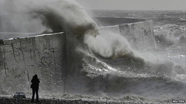 seawall in storm